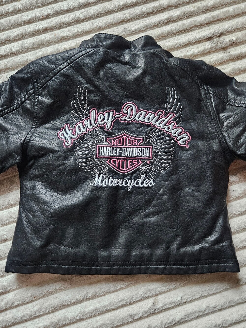 Harley-Davidson Black Jacket with Pink & White Embroidered Back